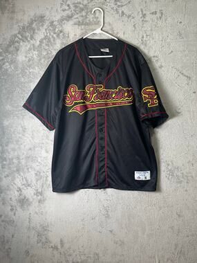 Vintage San Francisco Baseball Jersey Mens XL Black Button Front‎ SF USA